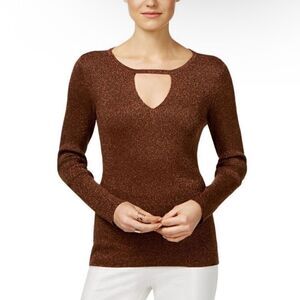 I.N.C International Concepts Brown Bronze Metallic Keyhole Blouse Top Size L